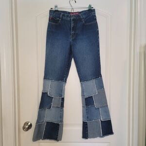 Y2k 200sfashion Vintage Zana Di Patchwork Flared Jeans in Dark Blue